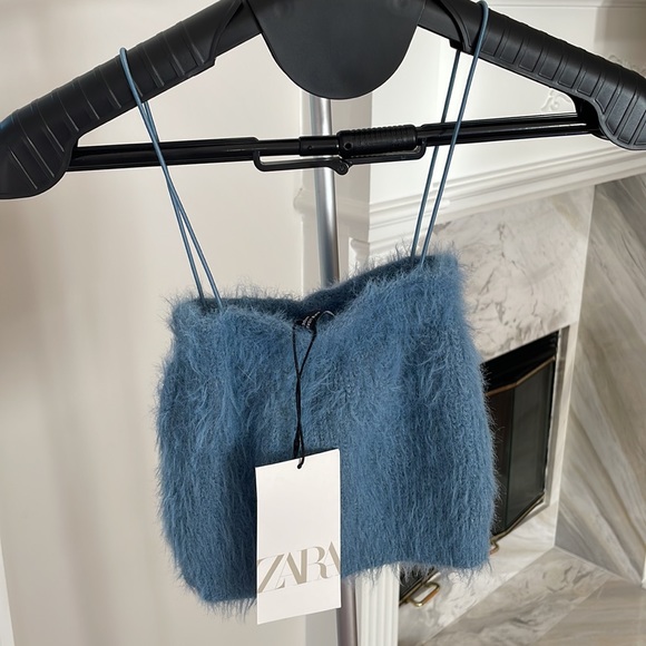Zara fluffy crop top in blue - Picture 2 of 5